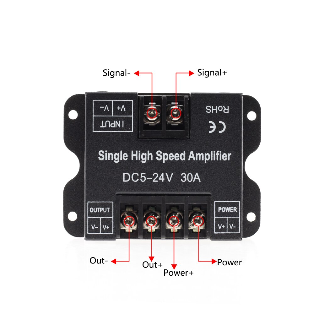 DC5V-24V LED Strip Amplifier 30A Single High Speed Controller Amplifier for Single Color LED Strip 5050 Power Repeater Console