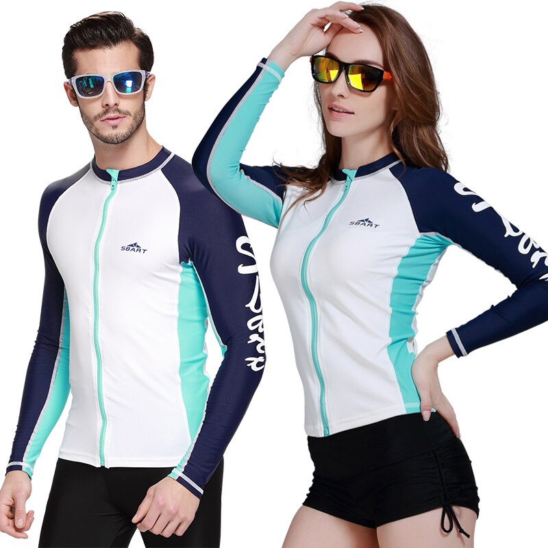 Sbart Rash Guard Shirts Met Rits Zon Bescherming Zwemmen Tops Voor Mannen Womens Lange Mouwen Rashguard Surfen Jas Plus Size 3XL L