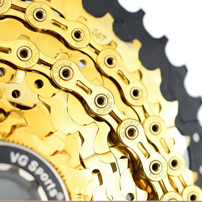 Vg Sports 2Pcs 8 Speed Bicycle Chain Half Hollow Bike Chain Hollow Chains Ultralight 116L - Silver & Gold