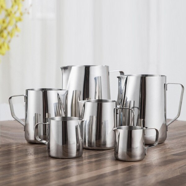 Coffee utensils stainless steel craft extra thick milk cream cup frothing jug pitcher flower cup milk froth cup fancy milk cup