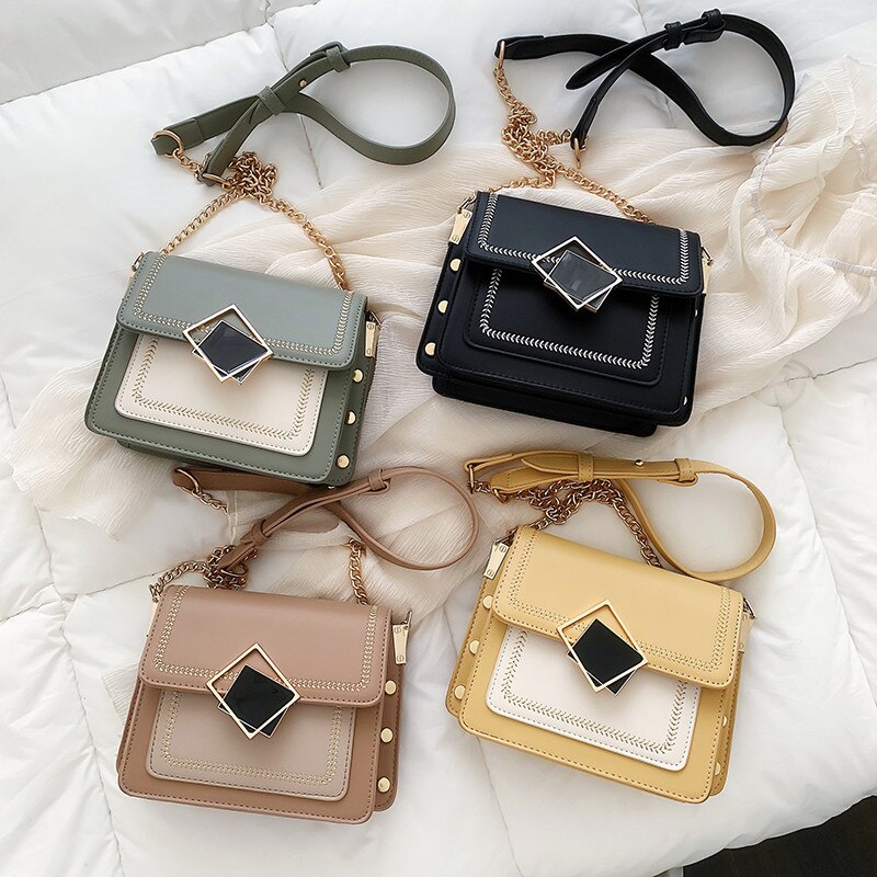 Korean style Chain Leather Crossbody Bags For Women Small Shoulder Messenger Bag Special Lock Female Travel Handbags