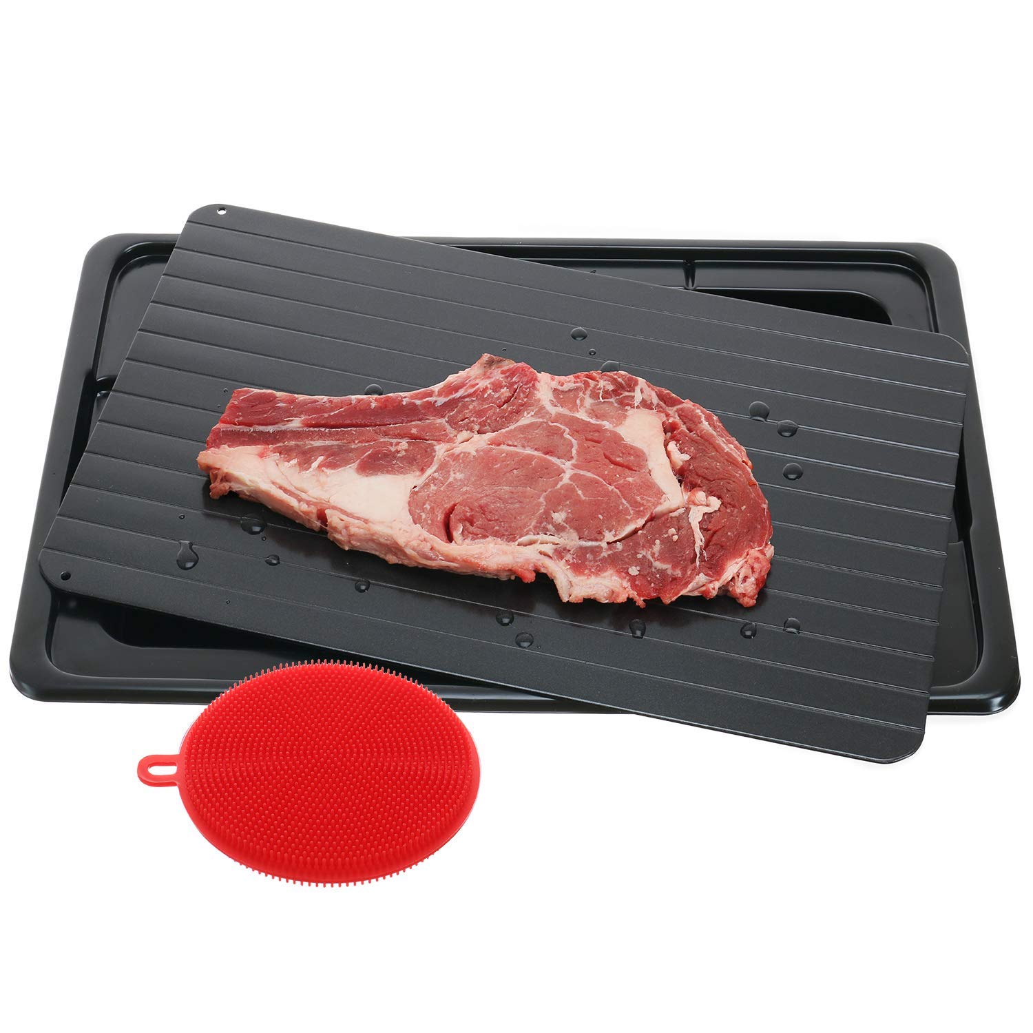 Bandeja de descongelação | placa de descongelação para descongelação rápida de alimentos congelados | bandeja de descongelação de qualidade superior | com bandeja de gotejamento bônus e