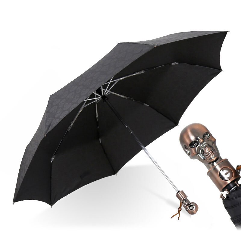 Schädel Griff Regenschirm Männer Automatische 3 Klapp Kreative Punk retro 8 Rippen Winddicht Sonnenschirm Regenschirm Regen Männer