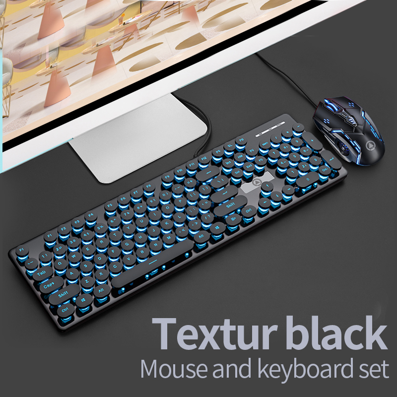 Punk Backlit Gaming Keyboard and Mouse Mechanical Feel Round Keycaps USB Wired Cherry Pink Keyboard Mouse Headphone for PC Gamer: SMT3C517BlackCoboms