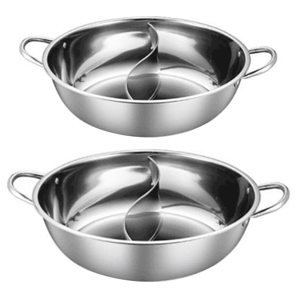 Stainless Steel Twin Divided Double Pot Hotpot Cooker Gas Stove Compatible Pot Home Kitchen Cookware Soup Cooking Pot