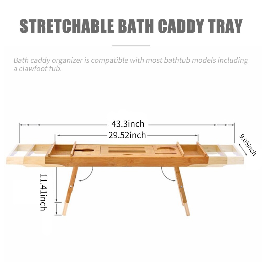Uttrekkbar bambus badekar brett spa badekar caddie organisator stativ bok vin tablet holder badekar brett hylle baderomstilbehør