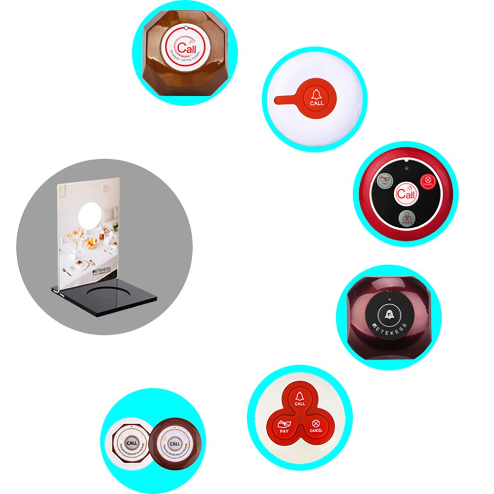 Retekess Restaurant Pager System - 5 Call Buttons - Acrylic - Wireless Waiter Calling