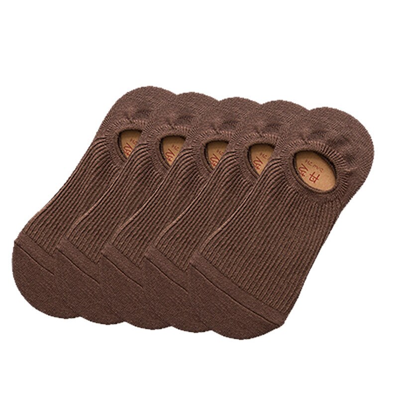 5Pairs/lot Spring Summer Women Socks Solid Wild Shallow Mouth Vertical Stripes Silicone Non-slip Invisible Sock Slipper: Coffee