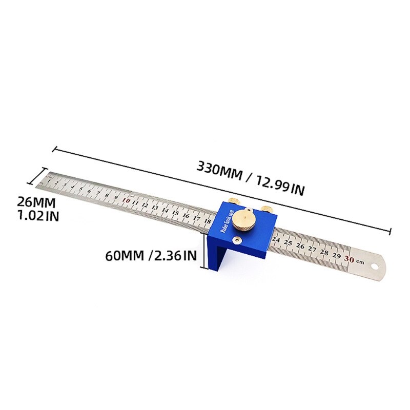 12 Inches Ruler Positioning Block Wooden Woodworking Line Locator Stop Block DIY Measuring Tool with 12in Steel Ruler