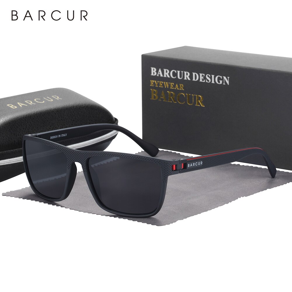 BARCUR-gafas de sol polarizadas TR90 para hombre y mujer, lentes deportivas ligeras, accesorio de protección UVAB: Rojo