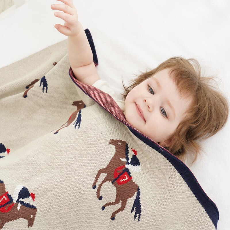 90 x 110cm mjuk bomullsstickad hästmönster tjock babyfilt barn baksätesöverdrag filt baby deken toddler sängkläder täcke