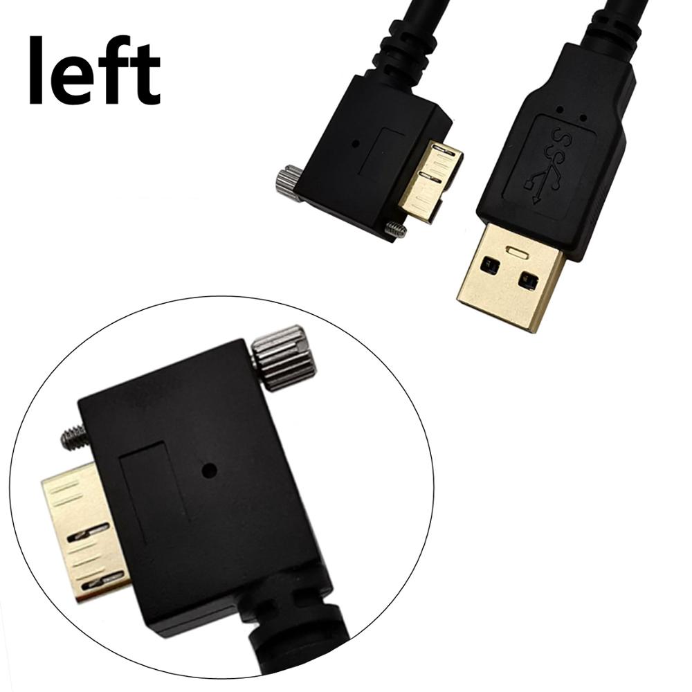 Gold-plated USB 3.0 A Male to Micro B Male 90° Angle with optional Screw Locking Cable for camera hard disk box player 0.3m-3m: U3-07-LE / 3m