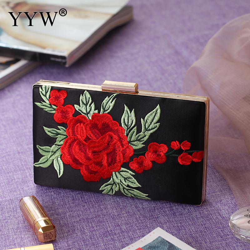 YYW 2018 Novas Mulheres Saco de Embreagem Preto Das Senhoras Sacos de Noite Das Senhoras Bordado Floral Embreagens do Dia Bolsas Saco Do Casamento De Rosa Feminino: black 1293