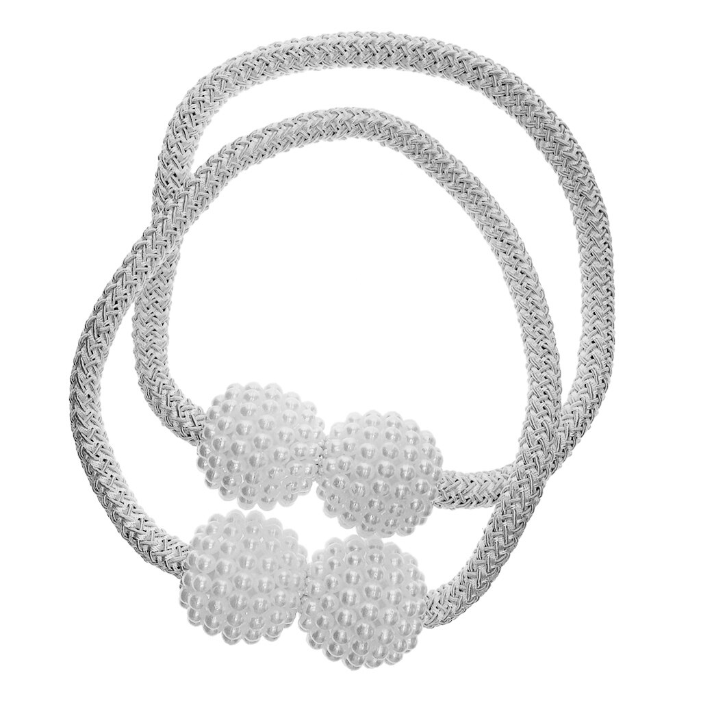 2Pcs Pearl Curtain Voile Tiebacks Tie Backs Buckle Clips Holdbacks: White