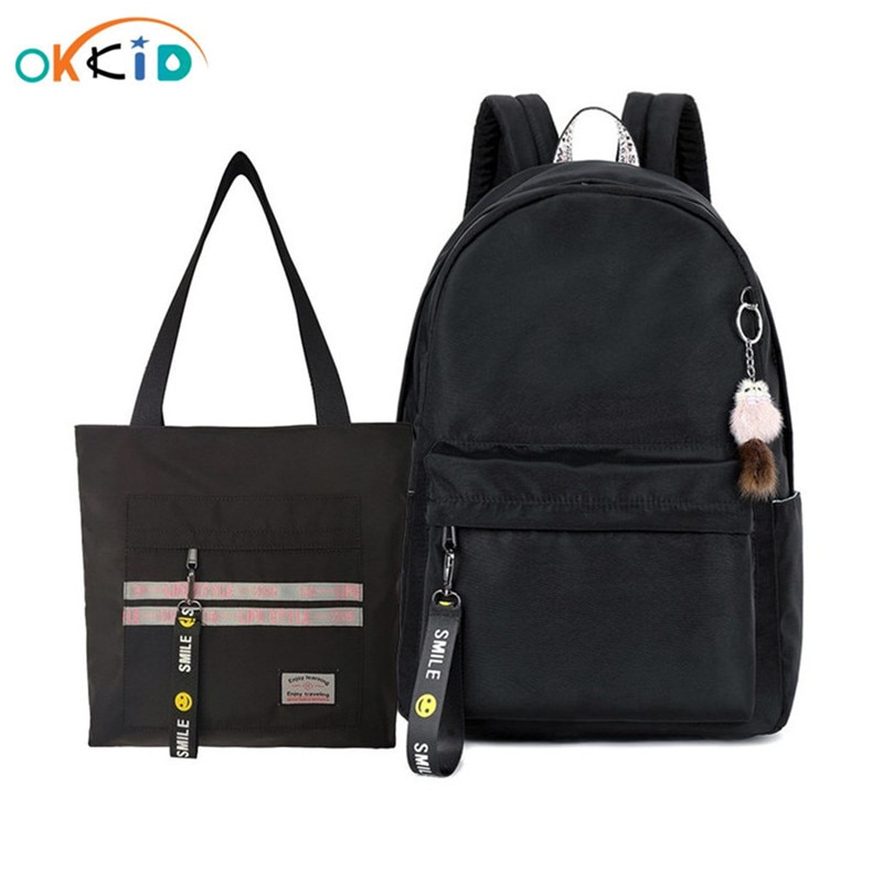 OKKID 2 teile/satz freundlicher schwarz schule Rucksack einstellen mädchen schule taschen Schüler wasserdichte Nylon Notizbuch Rucksack freundlicher buch tasche