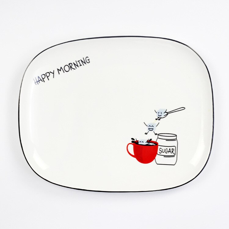 Rectangular Ceramic Dish tableware Fruit Salad Cake Dessert Plate Cartoon Breakfast Plates Kitchen Decoration Dinnerware: A