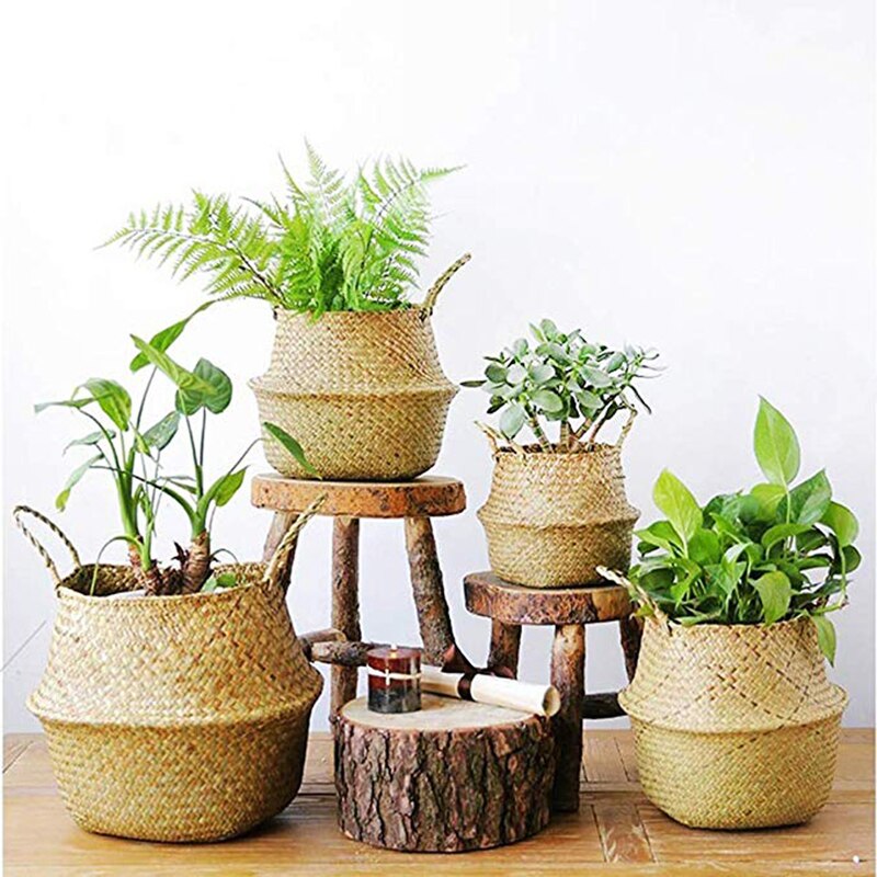 Seagrass Storage Basket Folding Flower Pot Planter plant pot Straw Wicker Basket Rattan Laundry Basket Garden Decorative