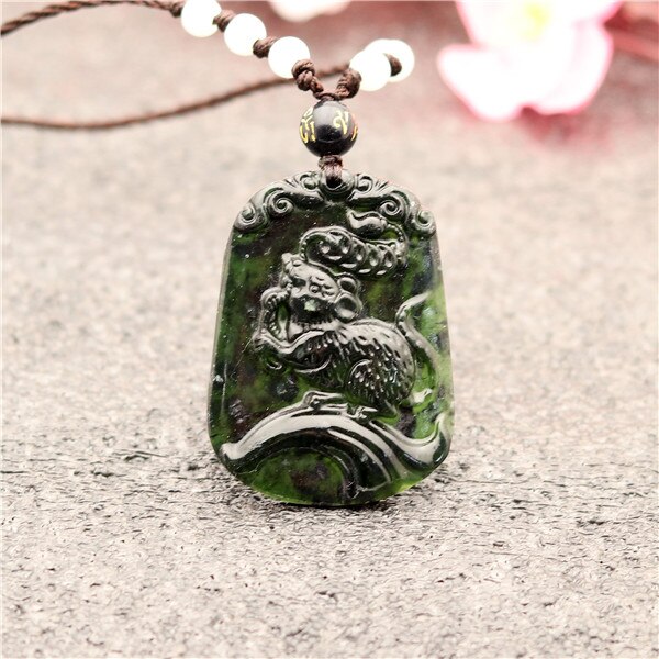 Colgante de signo del zodiaco obsidiana, Jade VERDE negra Natural, chino, accesorios de joyería, amuleto tallado a mano, para mujeres: Mouse