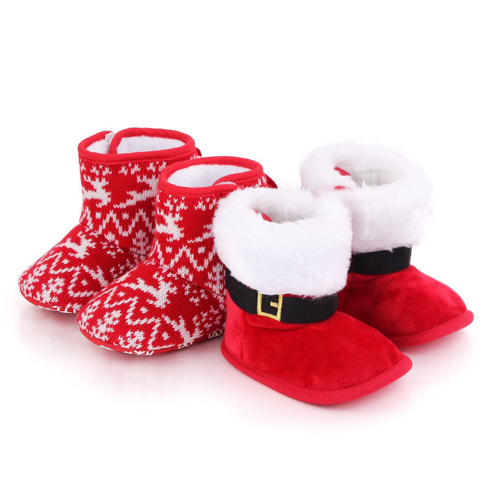 Newborn Baby Christmas Boots 0-18M Lovely Snowflake Santa Winter Warm Cotton Hook&Loop Anti-Slip Shoes Xmas Clothes