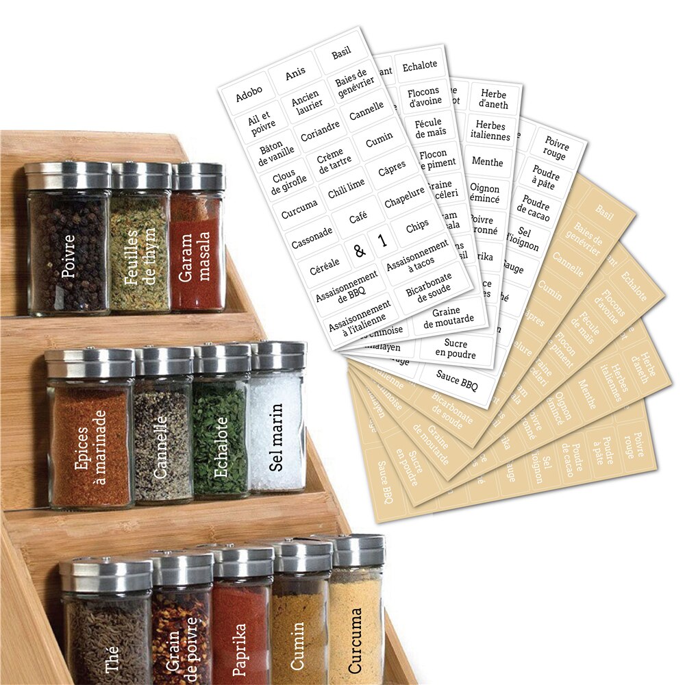 208pcs Spices Food Label Stickers Jars In French For Bottle Container Can Storgae Box Kitchen Drawer Cabinets Shelves Organizer