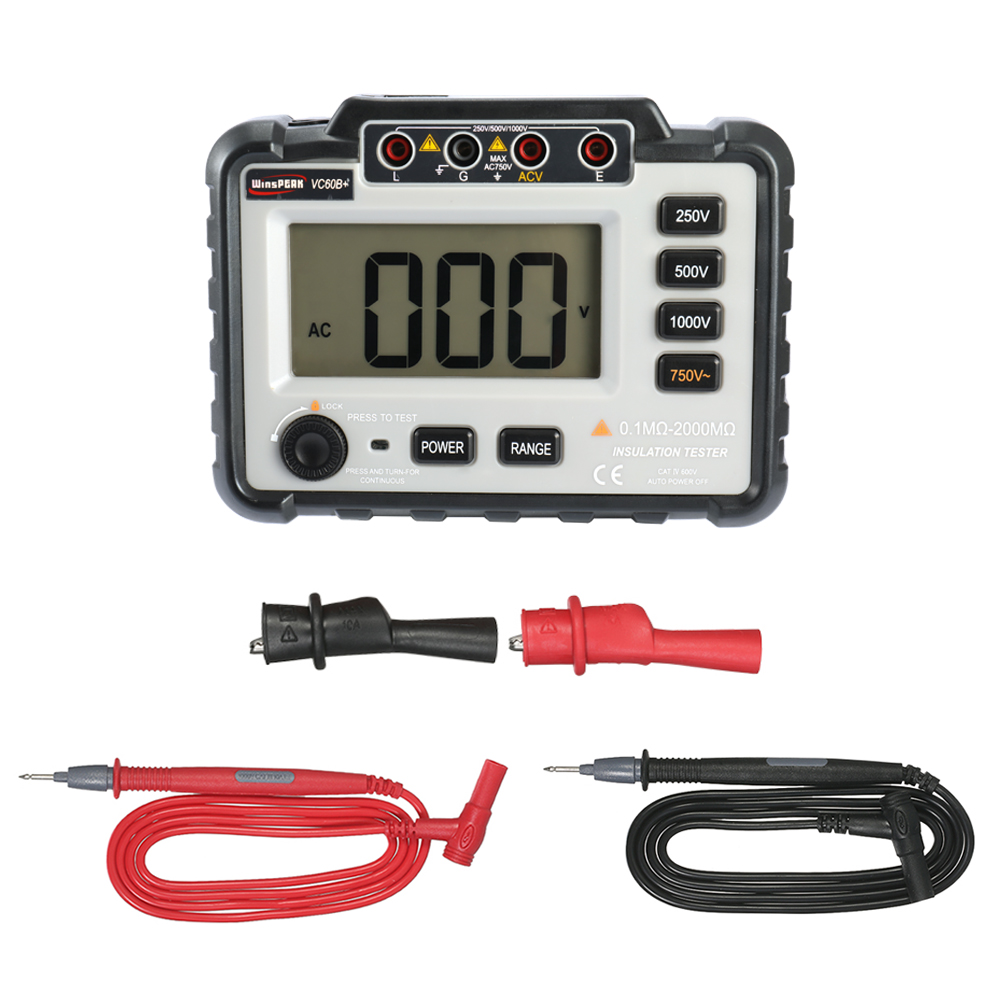 WinsPEAK VC60B+LCD Digital Display Insulation Resistance Tester Megameter DC250V/500V/1000V AC750V with Wide Measuring Range