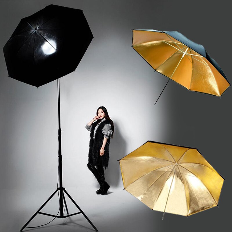 Fotografia veloce Diffusore di Luce Ombrello Riflettente di Controllo Singolo Strato 33 pollici Nero Oro Speedlite foto studio Modificatori