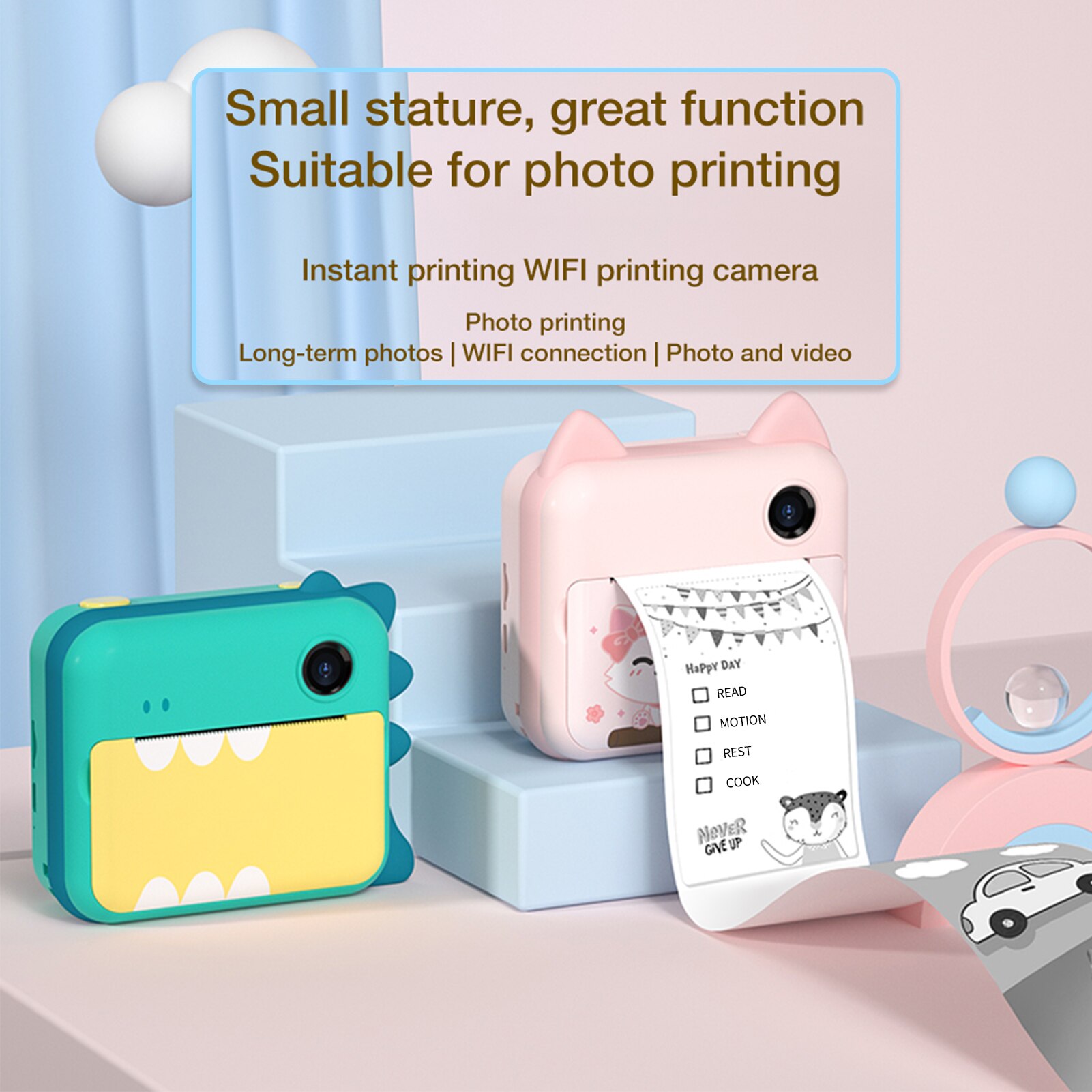 P1 Kids Instant Print Camera 2.4 &quot;IPS Screen stampante fotografica per bambini con carta da stampa termica per regalo di compleanno per ragazze da ragazzo