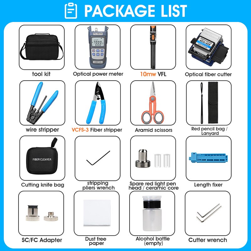 FTTH Fiber Optic Tool Kit with Fiber Optica Power Meter and 10mW Visual Fault Locator AUA-61S FTTH Tool