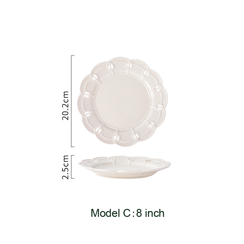 French Style Vintage White Snack Plates Ceramic Embossed Dessert Bread Trays Cake Dishes Bridal Shower Wedding Party Tablewares: A