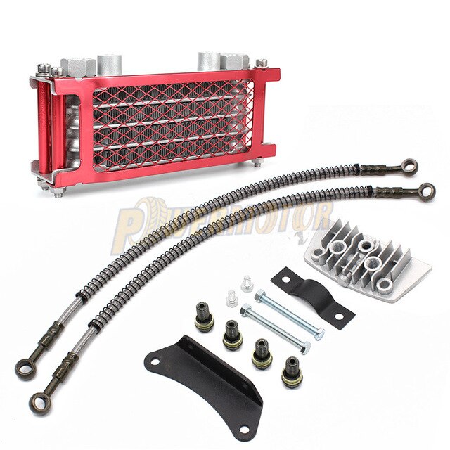 Motorcycle Oil Cooling Cooler Chinese Made Radiator Oil Cooler Set For 50cc 70cc 90cc 110cc 125cc 140cc Horizontal Engine: Red-For-50cc-110cc