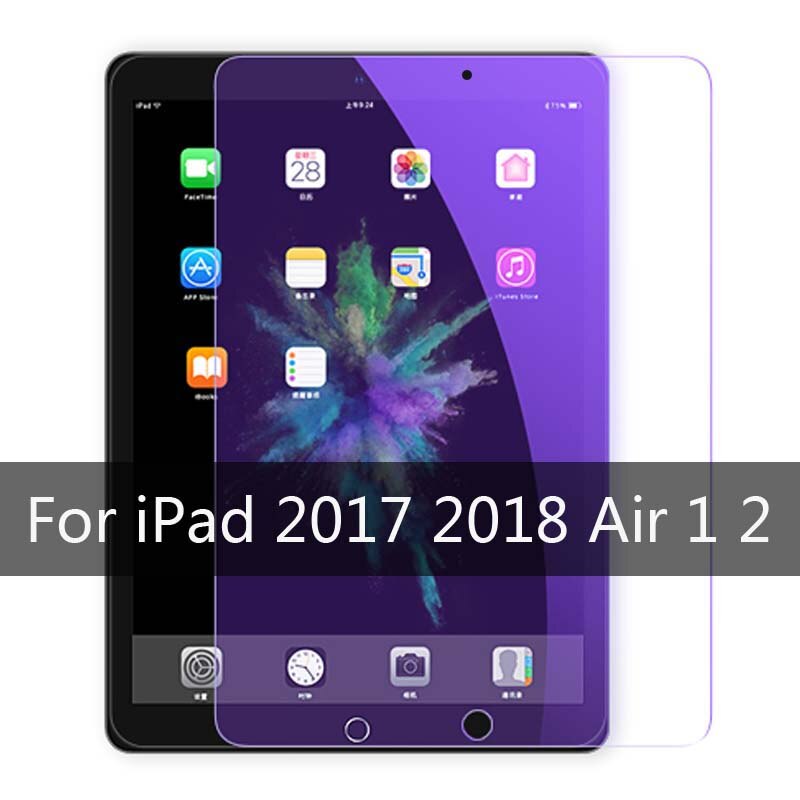 Anti-blauw licht gehard glas voor ipad 10.2 mini 1 2 3 4 5 air 1 2 pro 9.7 10.5 screenprotector voor ipad tabletfolie: Zilver