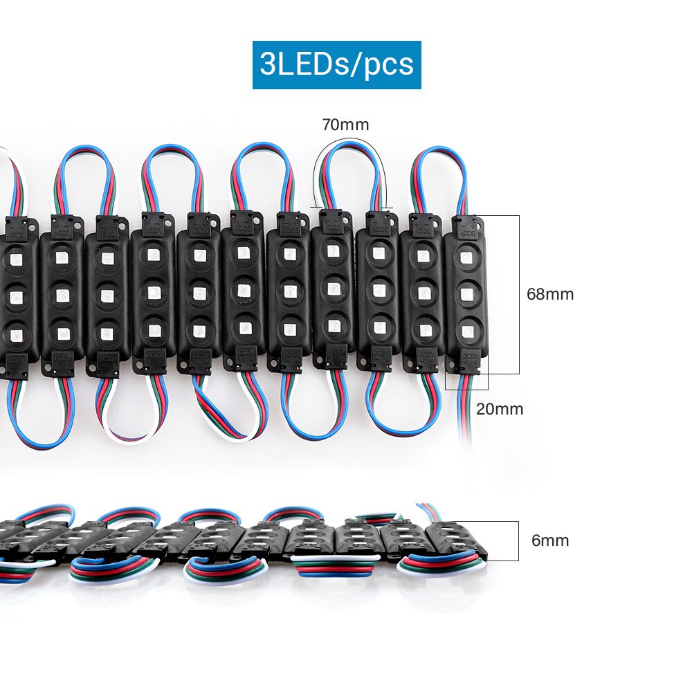 20 st/lot 5050 led modul  dc 12v 3 lysdioder 4 lysdioder led modul rgb vit/varm vit/blå/röd/rosa/grön reklamskylt bakgrundsbelysning dekor