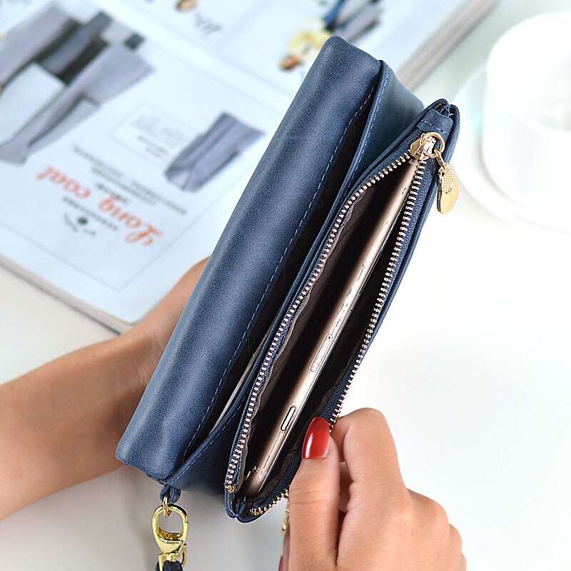 Women's Long Wallet Female High Capacity Double Zippers Clutch Purse Wristlet Women's Purse Long PU Leather