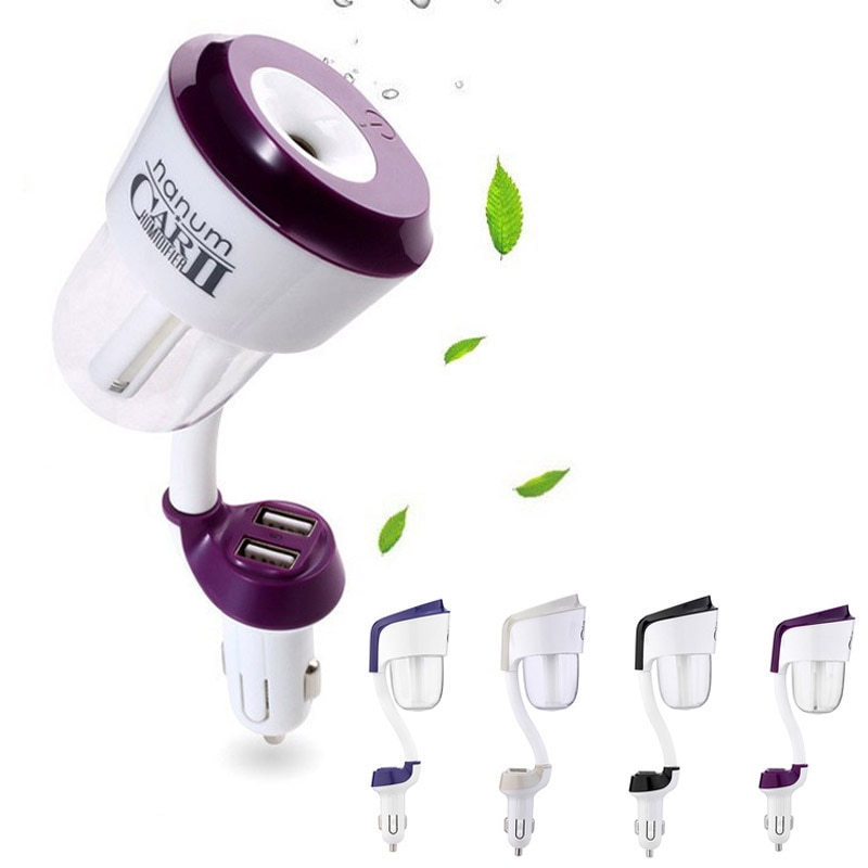 Car Essential Oil Diffuser Mini Ultrasonic 12V 2 Humidifier II LED Light USB Aromatherapy Fogger Air Freshener