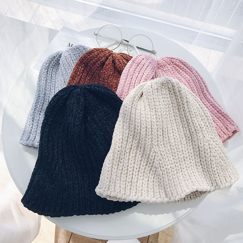Chenille vissershoed herfst- en wintermuts koreaanse chic opvouwbare gebreide elastische emmerhoed hiphop
