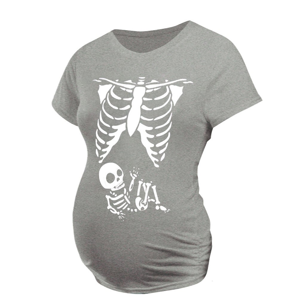 Novelty Maternity Clothes Women Maternity Short Sleeve Skeleton Print Shirt Pregnant Tops Casual Clothes ropa embarazada @45