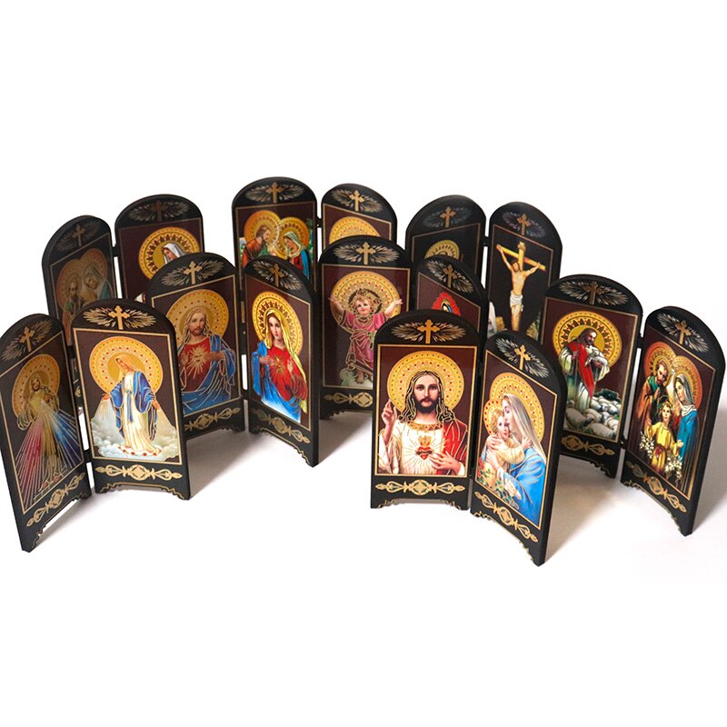 Articulos religiosos catolico religiøs figur ikon dobbeltskærm skrivebord dekoration jesus kristus hellige hjerte jomfru maria figurer
