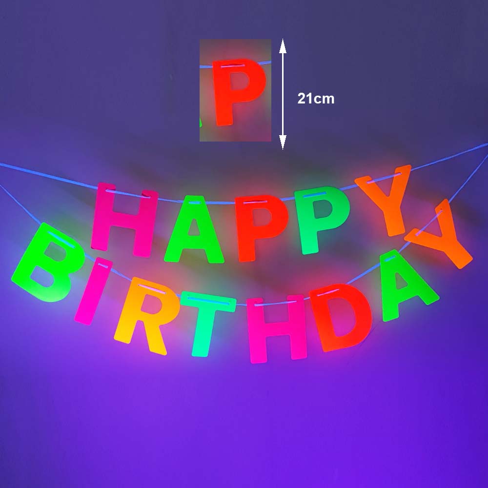 Decorações de bolo de festa de néon brilhante, banner de feliz aniversário, topper de bolo que brilha no uv, luz preta, suprimentos de festa reativos, aniversário de néon: Verde exército