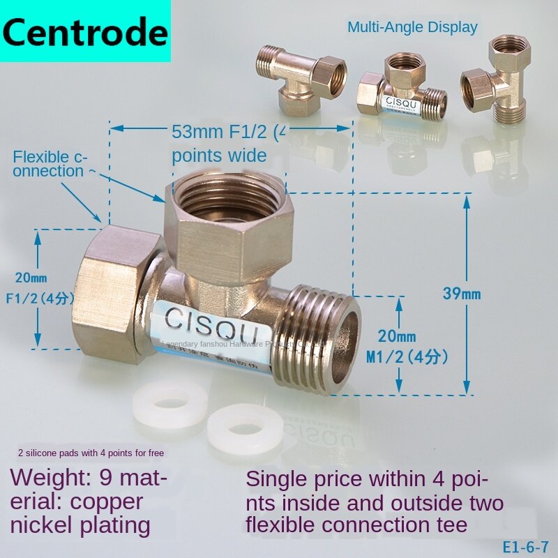 1/2IN Copper Joints, Inside and Outside Ribbons, Live Elbow, Three-way Heating, Natural Gas, Solar Water Heating Pipe Fittings: 94g 4 points copper