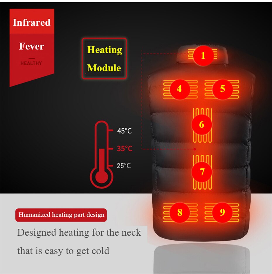 Bereichen Winter Beheizt Jacke Männer der Frauen Beheizte Weste Selbst Heizung Weste Thermische Kleidung Usb Akku Betrieben Heizung Mantel Wandern