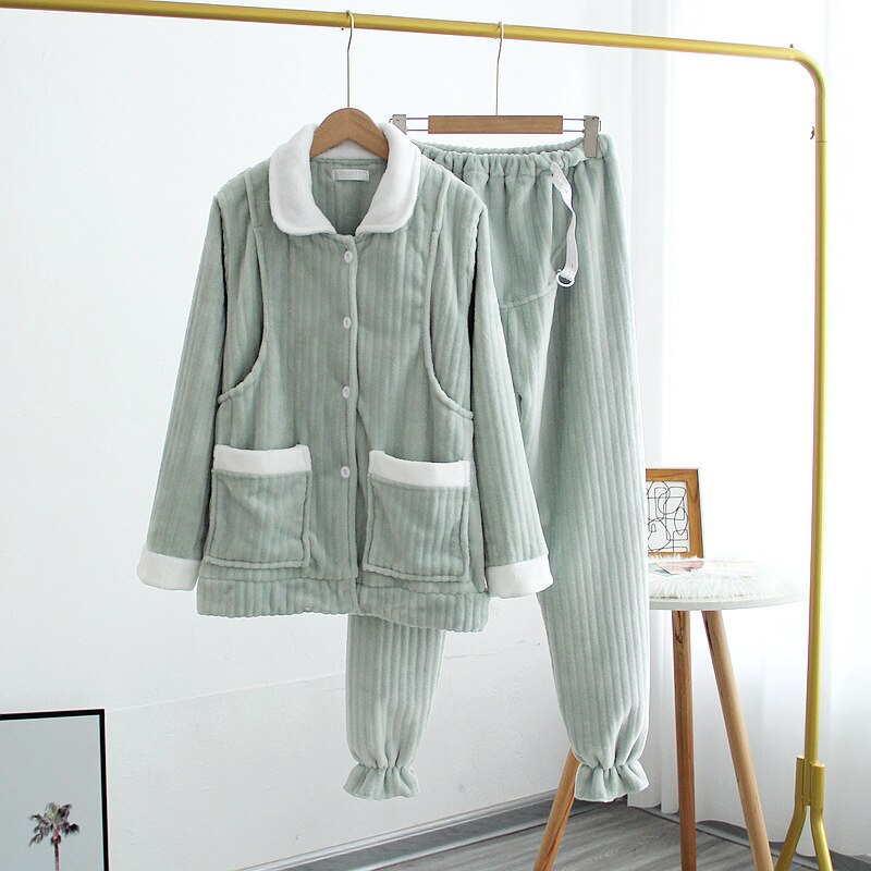 Fdfklak-Pijama de franela gruesa y cálida para mujer, Ropa premamá invierno, Pijama de Enfermería de manga larga para lactancia