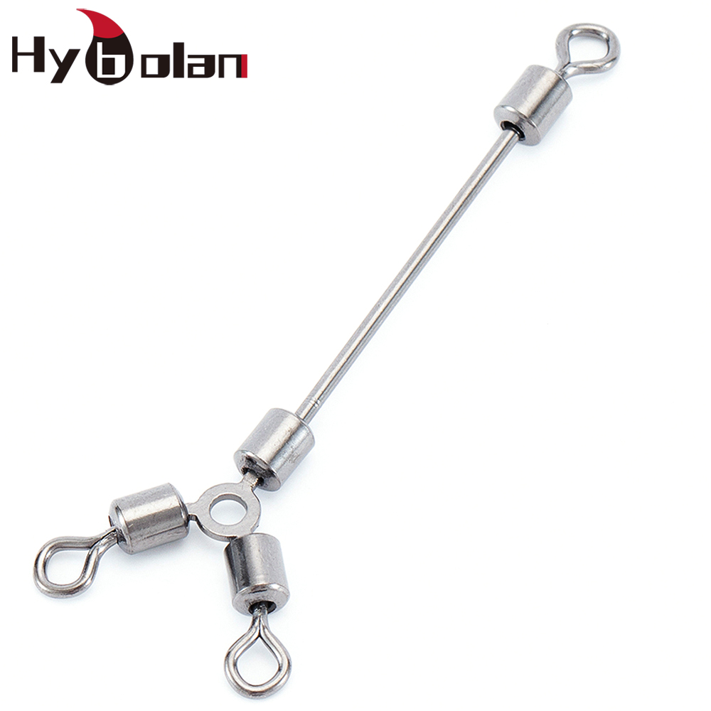 Rodamientos giratorios largos de 3 vías, anillos giratorios sólidos, Conector de gancho de acero giratorio, accesorios de gancho de pesca para barco de mar, 10 Uds.