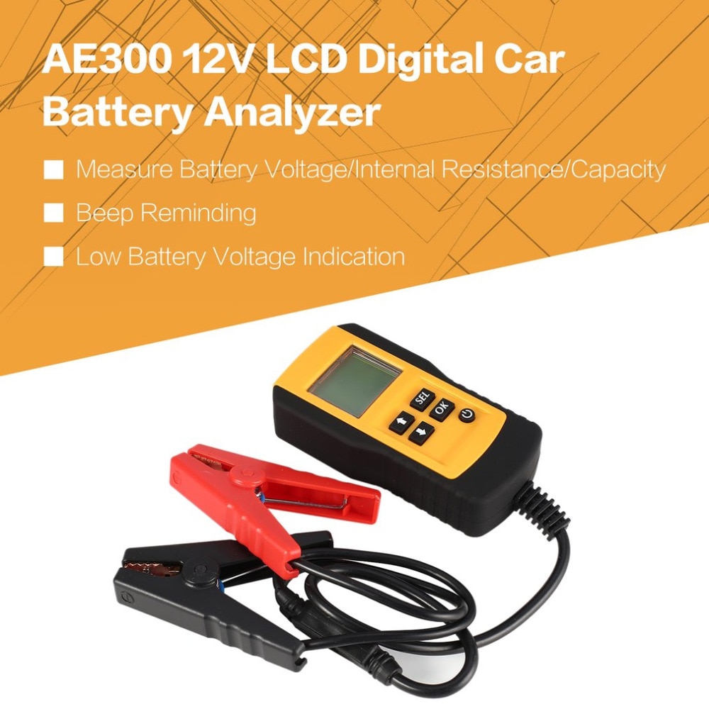 AE300 12V LCD Digital Car Battery Auto System Analyzer Automotive Vehicle Battery Voltage ohm Tester Diagnostic Tool YELLOW