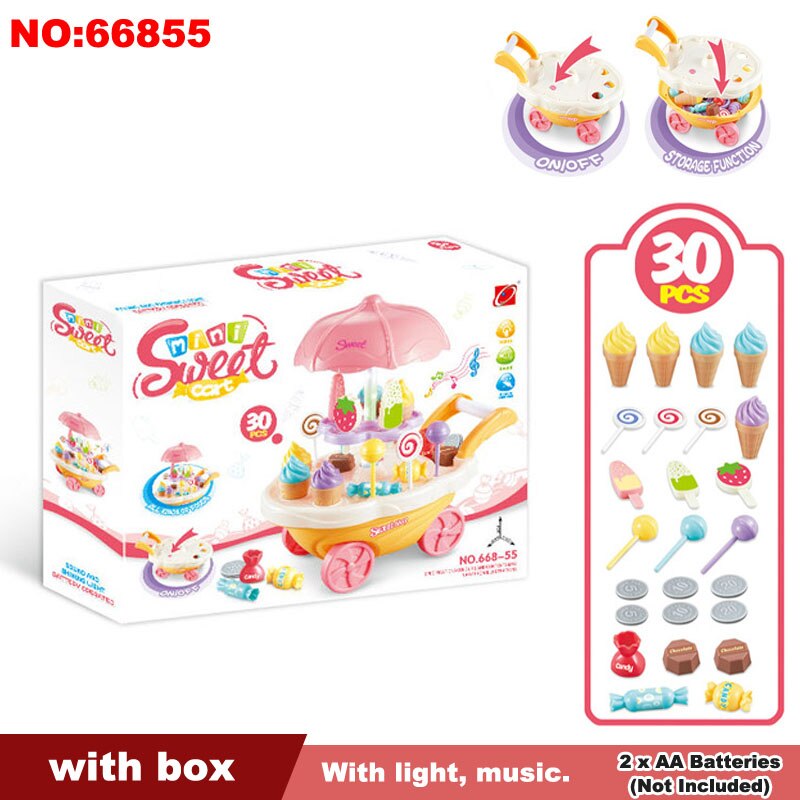 QWZ Pretend Play Kitchen Toys For Children Oyuncak Super Funny Icecream Candy Car With Light Music Rotatable Toy For Girl: 66855 with box