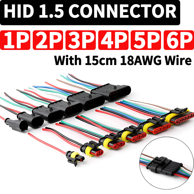 1/2/3/4/5/6 Pin HID Serie Waterdichte Auto Vrachtwagen Connector 15 CM 18AWG Kabel Bedrading Kit 5/20/100 Sets met Plug