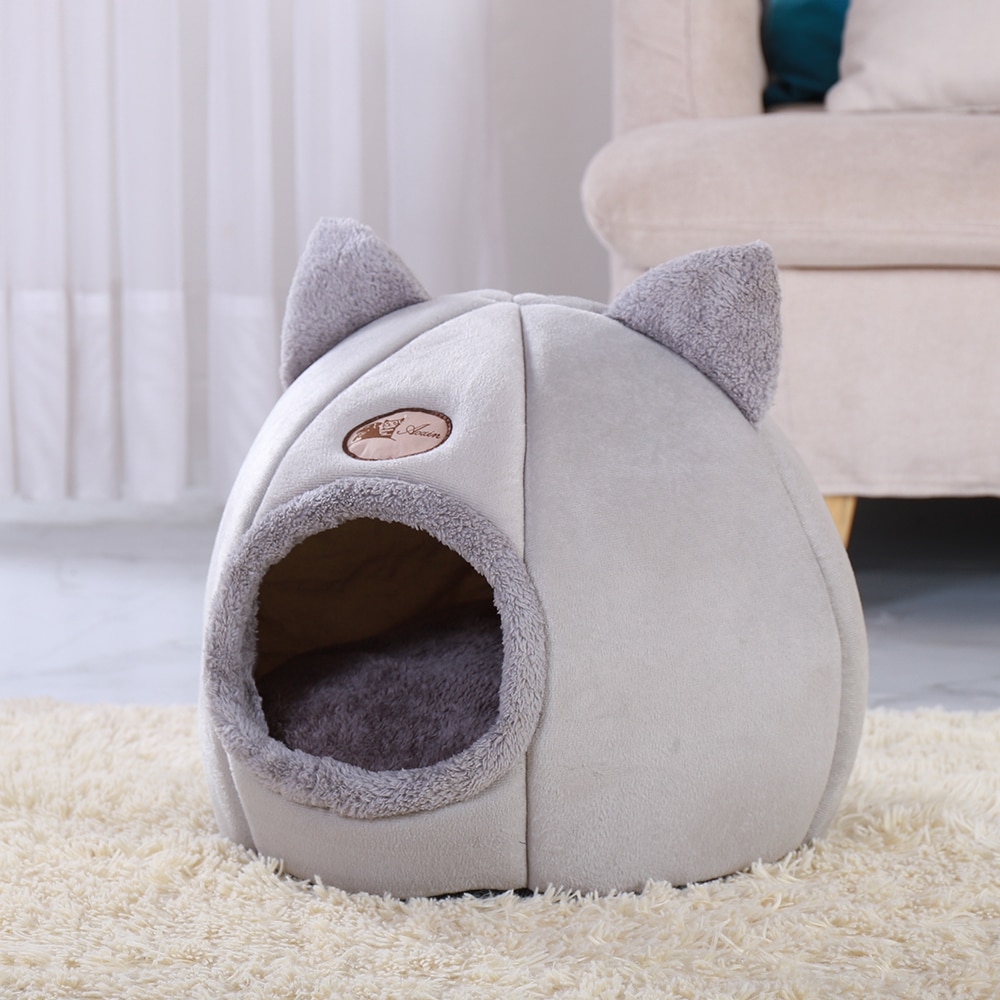 Zachte Pet Cat Bed Huis Warm Huisdier Bed Cave Tent met Afneembare Kussen Winter Slapen Huisdier Pad Nest Katten Producten