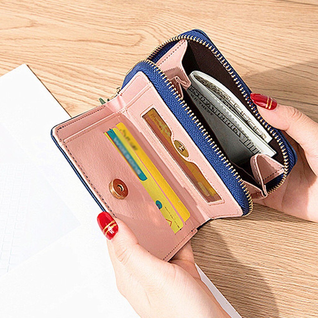 Women’ s Short Solid Color Flower Fringed Leather Wallet Female Simple Travel Outdoor credit card holder purse Mini Cluth Bag