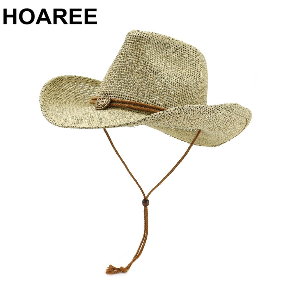 HOAREE 2022 Cowboy Hat Womens Sun Hat Female Vintage Ladies Straw Hat Western Cowgirl Women Summer Hat