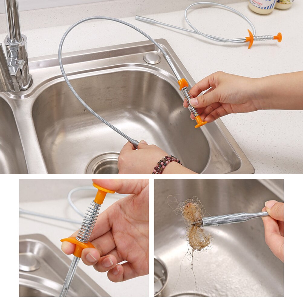 60cm Sewer Cleaning Wire Cleaning Tool Drain Sewer Dredge Pipeline Hook Household Bendable Sink Tub Toilet Dredge Pipe