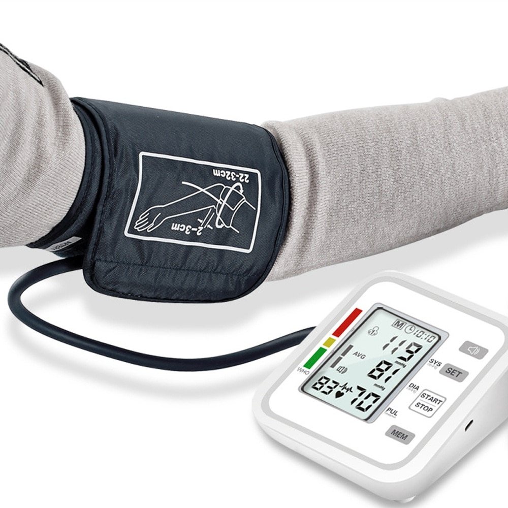 LCD Arm Automatic Blood Pressure Monitor BP Sphygmomanometer Pressure Meter Tonometer for Measue Arterial Pressure English voice